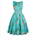 Womens flower printed lady vintage 50s sleeveless dress